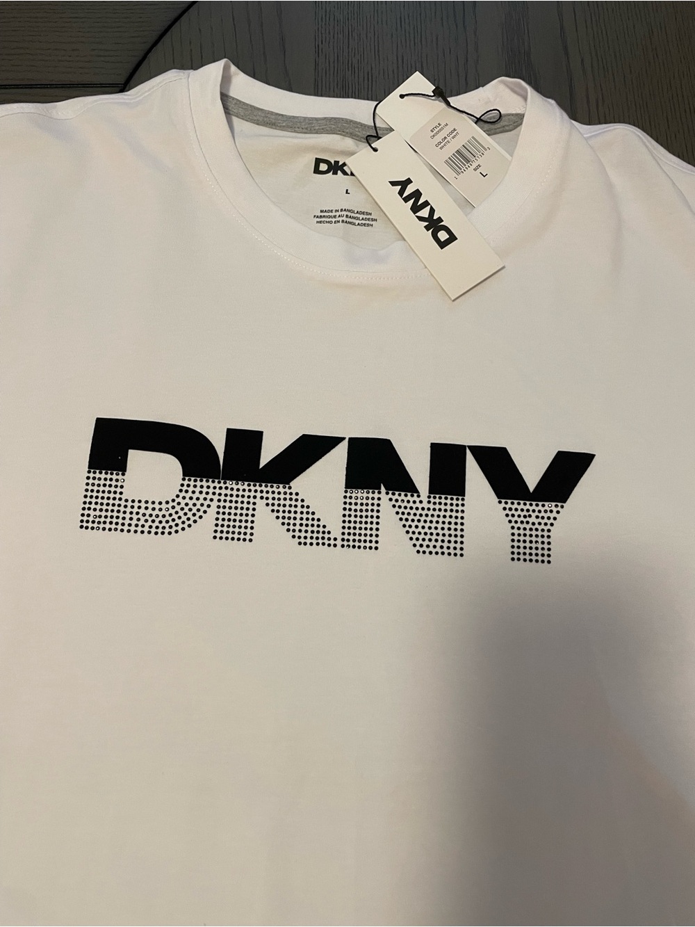 DKNY White Short Sleeve Tee with Black Gradient Logo